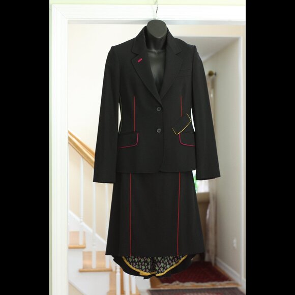 PAUL SMITH Black Skirt Suit with Rainbow Trim